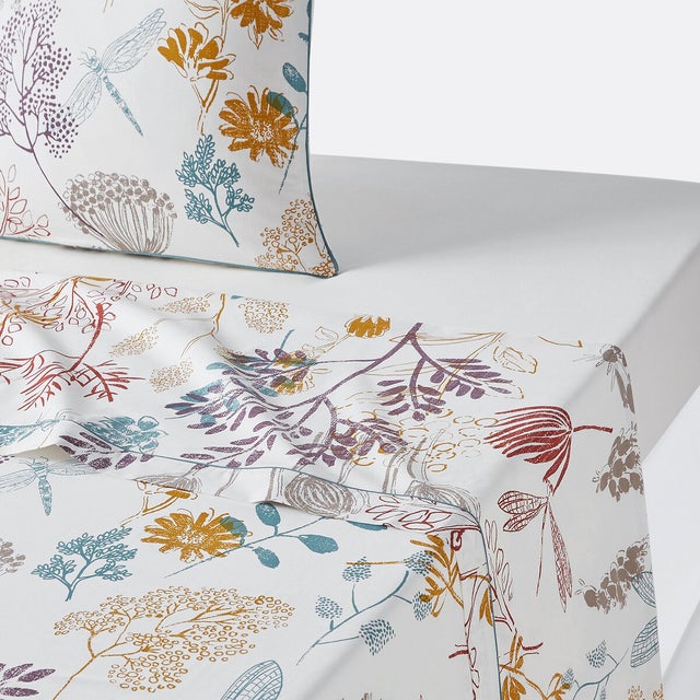 Drap plat percale de coton, Botanique - Imprimé - 270 x 290 cm
