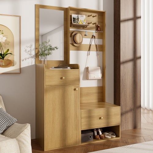 Armoire compacte, étagère d'entrée multifonctionnelle moderne – Rangement avec crochets réglables et étagères 105 cm - 8