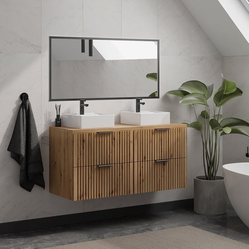 Szafka łazienkowa wisząca pod umywalką paskowana - Naturalny jasny - L120 cm - ZEVARA