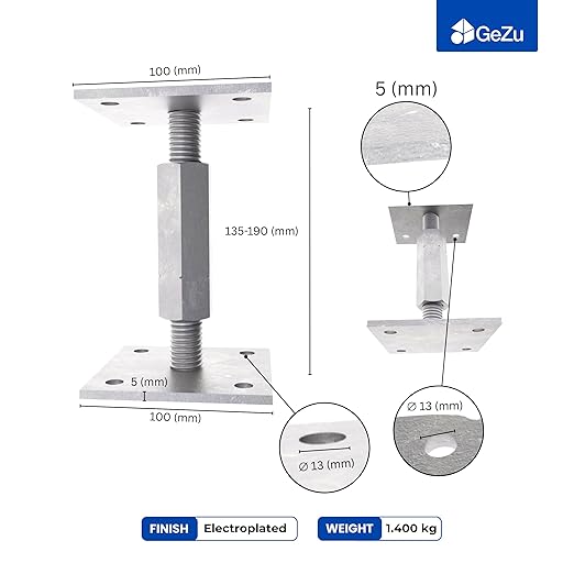 Support de poteau Galvanoplastie 100 x 100 mm hauteur reglable platine bois pied poteaux clôture GeZu Impex - 2