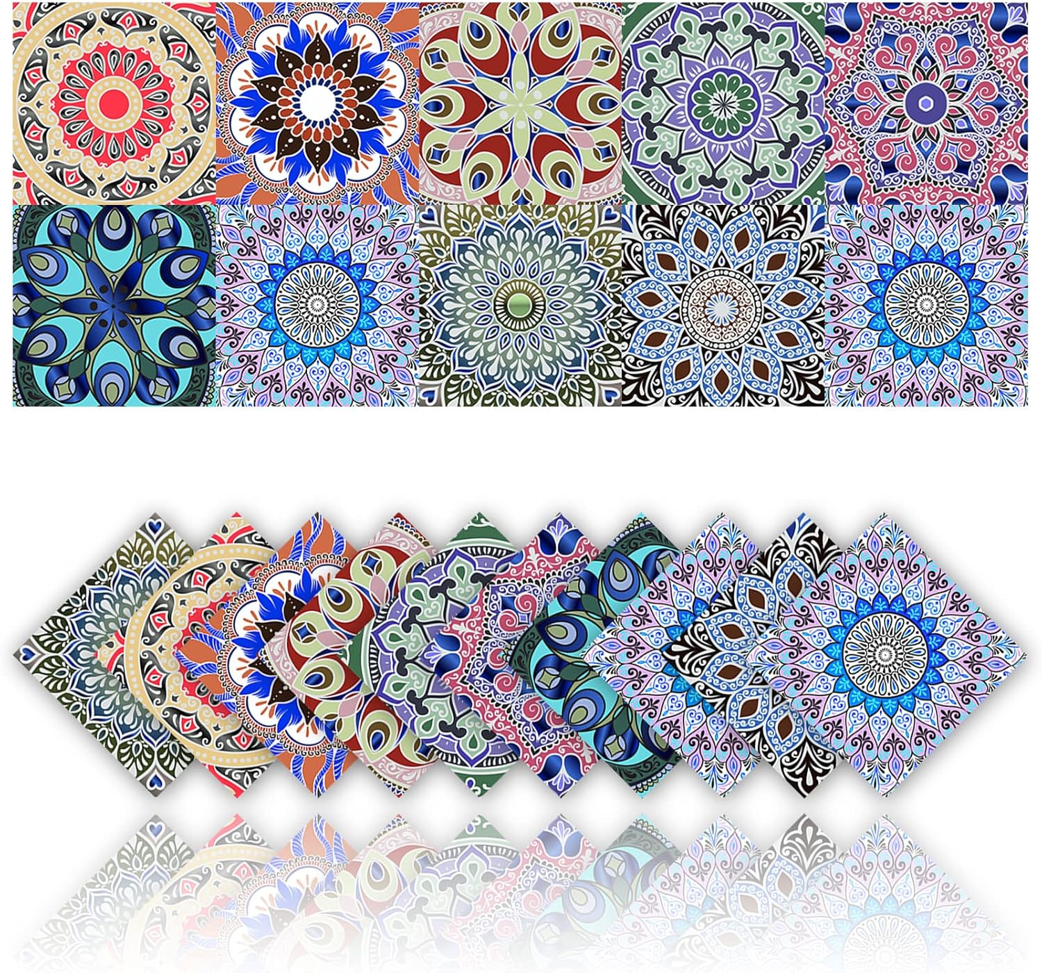20 pegatinas autoadhesivas de PVC impermeables para azulejos, decoración de pared para baño, cocina, estilo mosaico bohemio (10 x 10 cm)