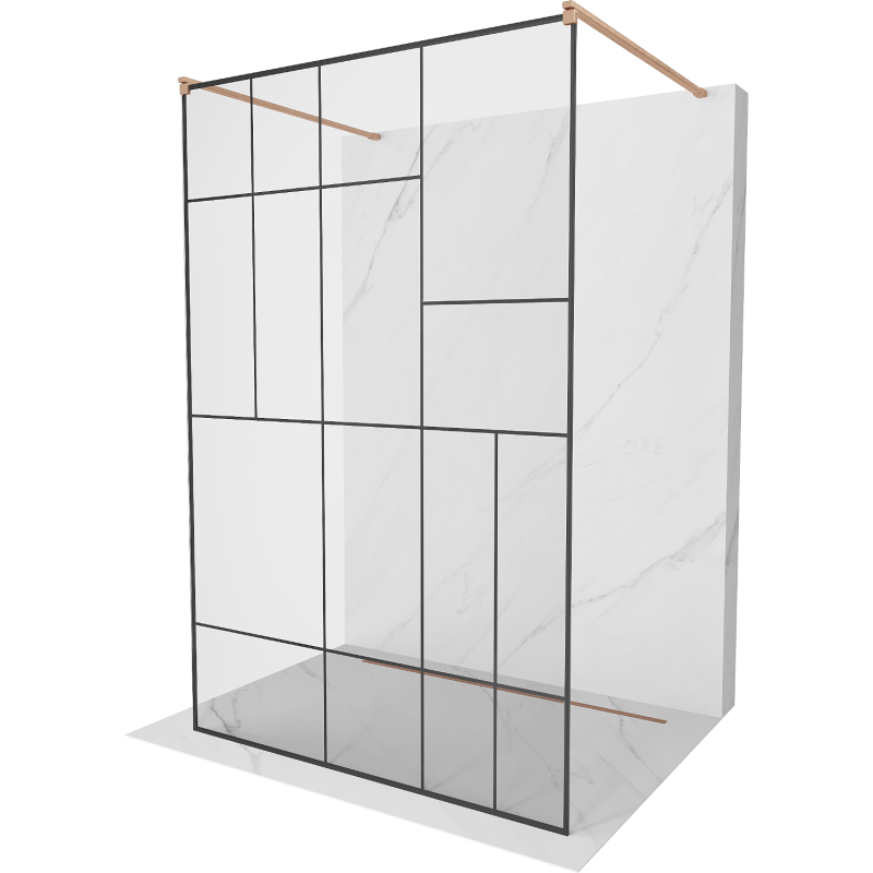 Mexen Kioto ścianka prysznicowa wolnostojąca 100 x 200 cm, czarny wzór 8 mm, miedź szczotkowana - 800-100-002-65-78