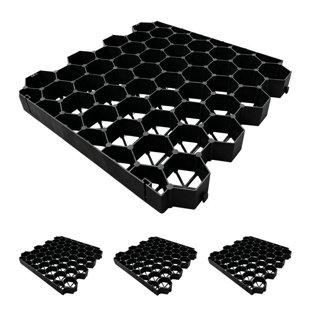 Dalles stabilisatrices pour gazon en PE, lot de 4, 4 x 50 x 50 cm, sans sous-couche, carrossables, pour paddock, noires, 16 t/m², Relaxdays