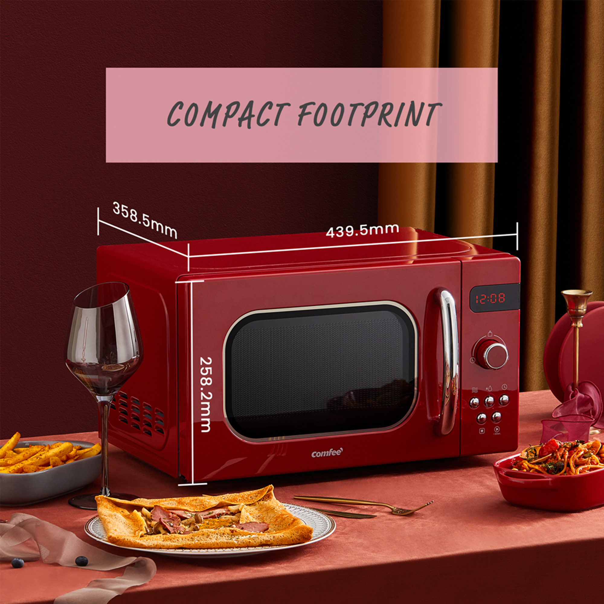 Micro-ondes rétro de 20L - COMFEE CMSRO 20 di rd - 800W - Rouge - 7