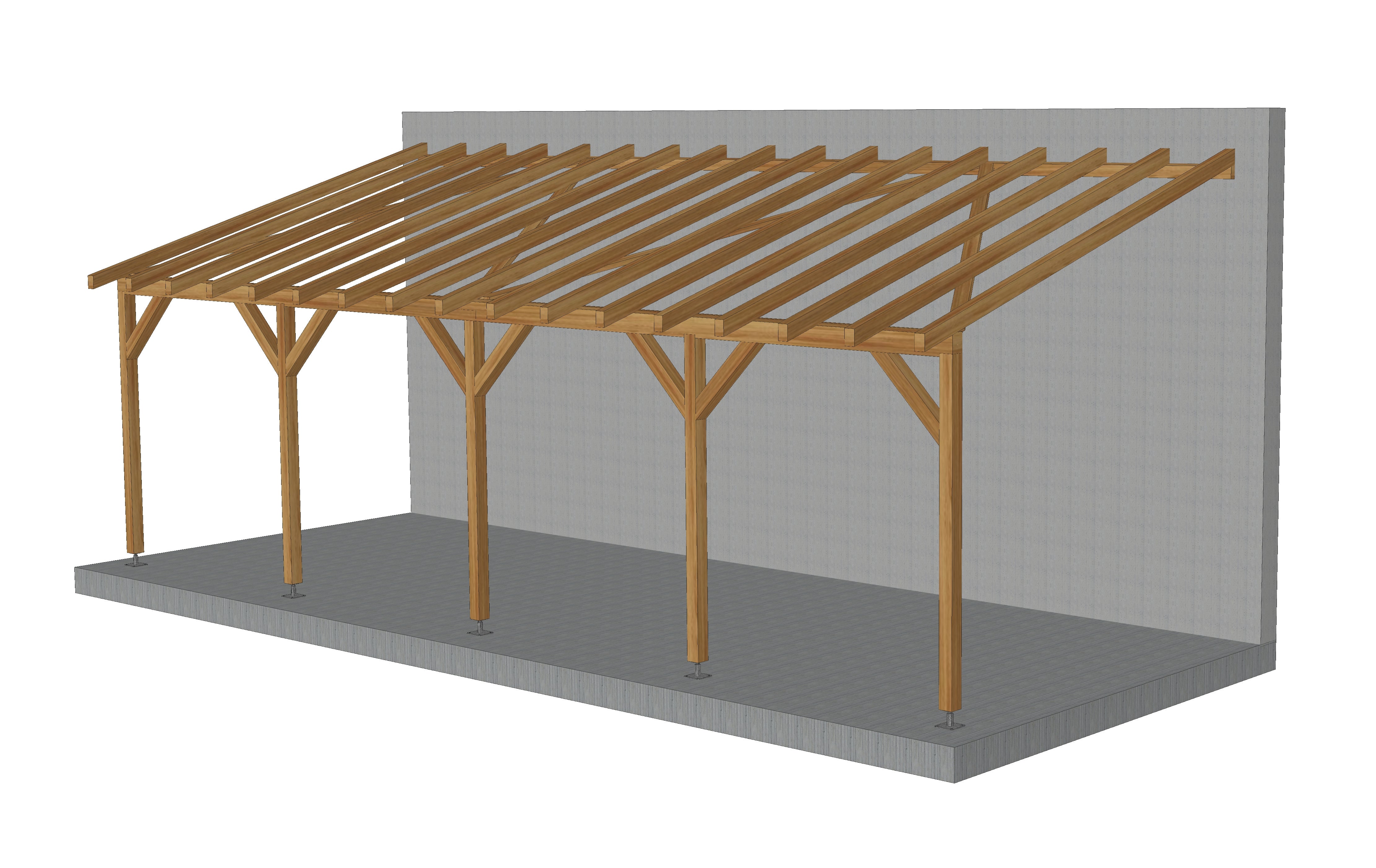 Toit de terrasse en bois adossé de 8m par 3m, avec pente, tuilable — free download