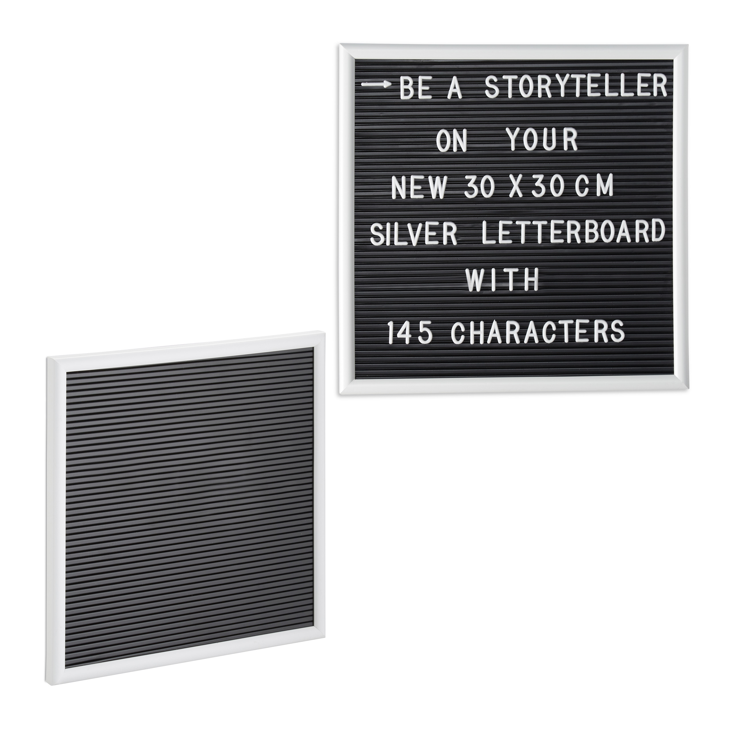 2 letter boards con marco de madera, pizarra 145 letras, números y símbolos, pp y madera, 30 x 30, blanco