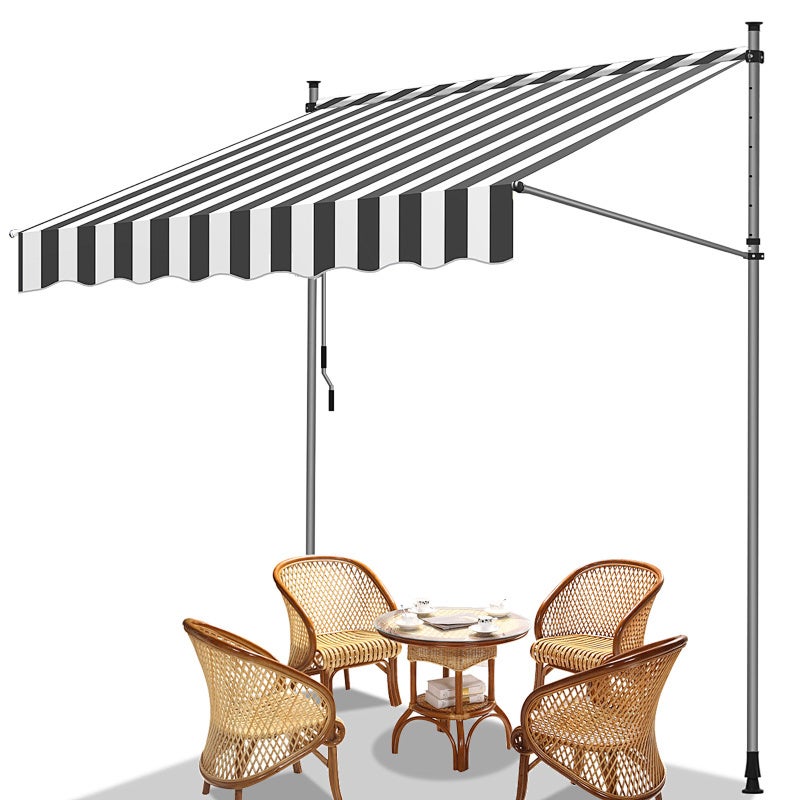 Markiza balkonowa szaro-biała, 400x120 cm, regulowana, odporność UV, na taras i balkon