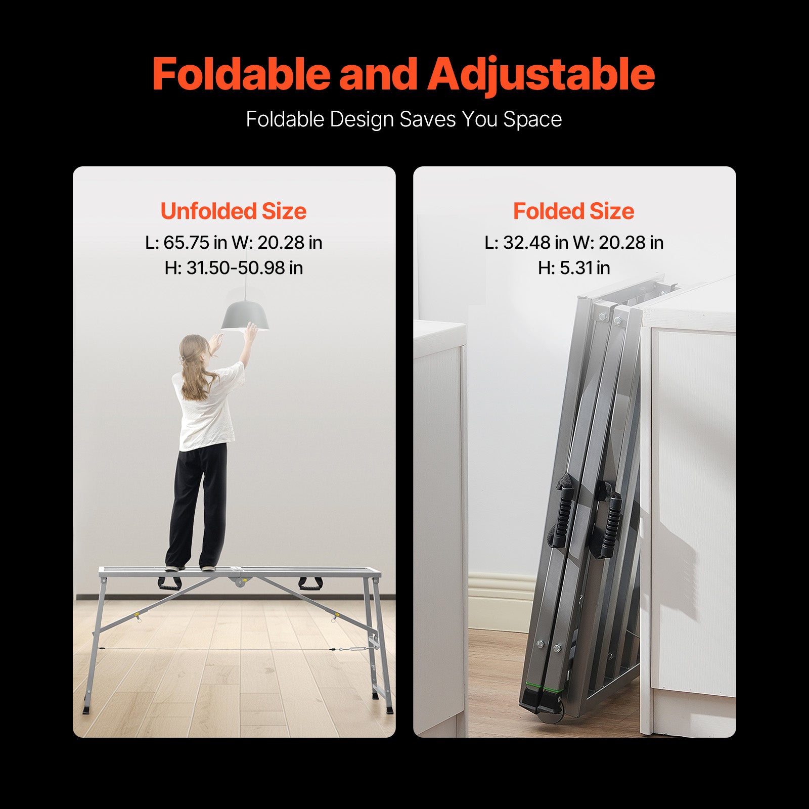 Plateforme de travail,SucceBuy hauteur réglable à 4 vitesses,escabeau pliable en acier allié,échafaudage portable,capacité 800 lb,antidérapants - 4