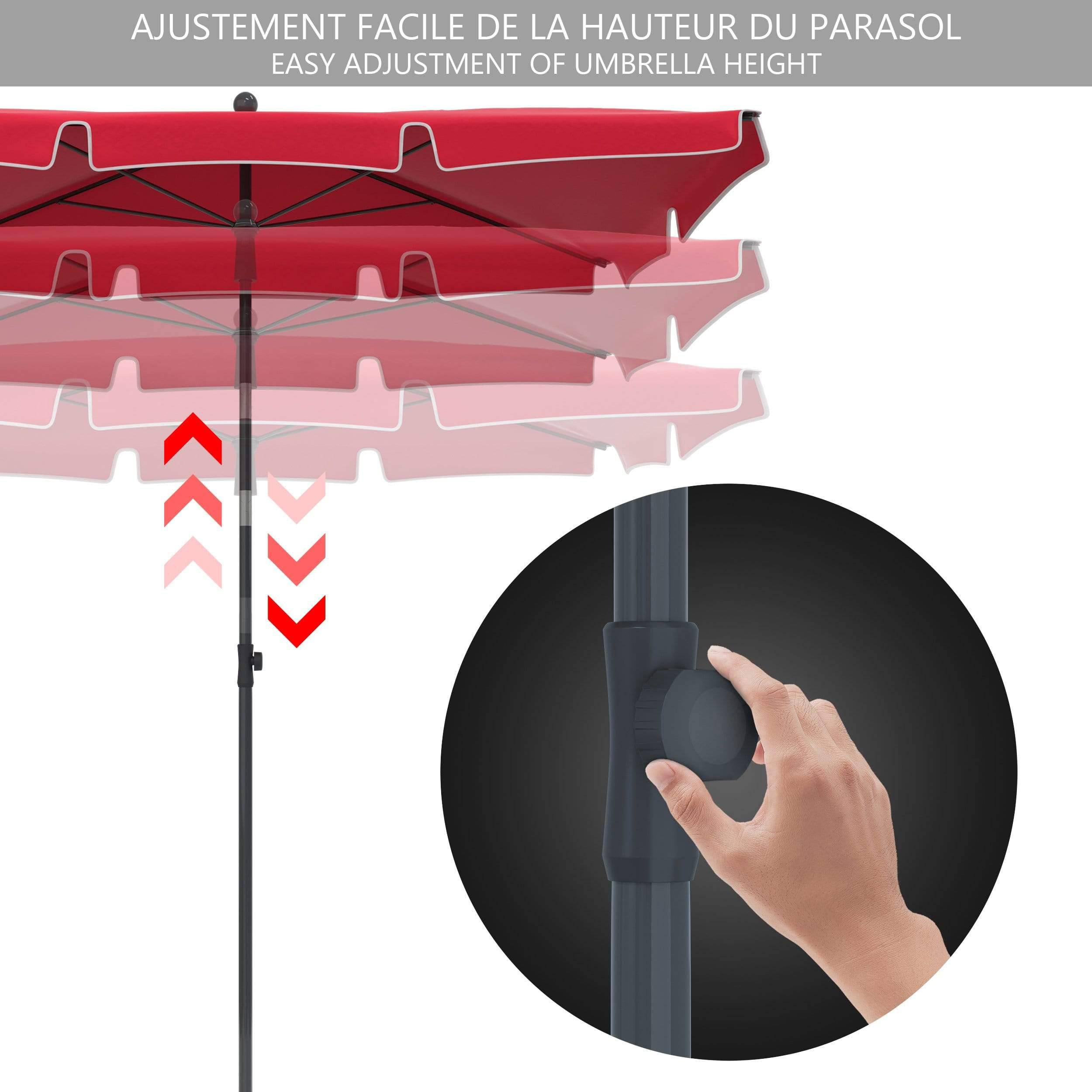 Parasol inclinable rectangulaire 2x1.25m avec housse de protection rouge - hauteur et angles ajustables - VOUNOT® - 8