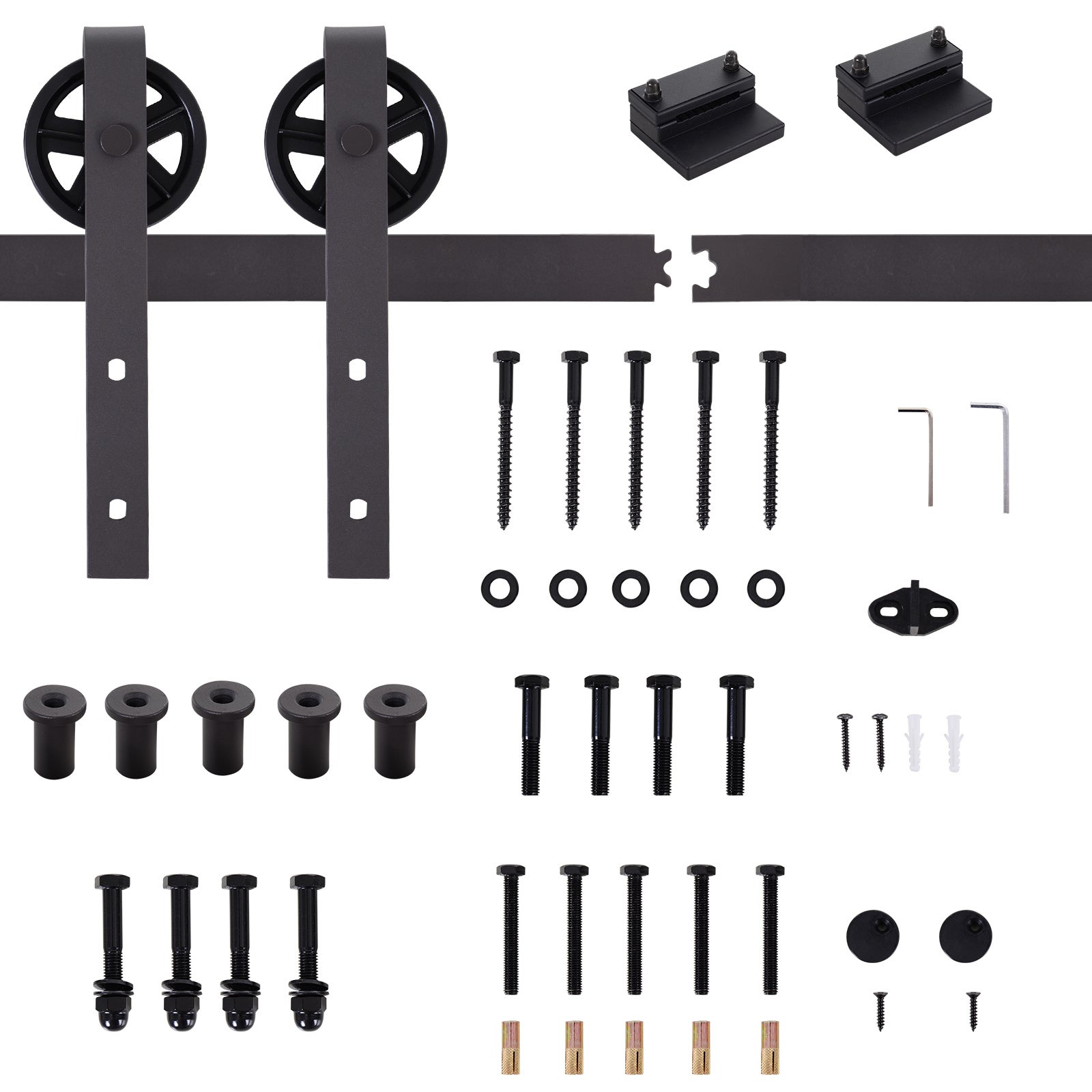 Kit rail porte coulissante 183 cm en acier carbone – Système complet avec roulettes, butées et vis, style rustique - 4