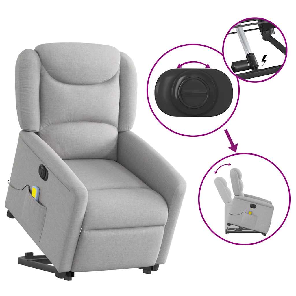 Fauteuil inclinable de massage | Fauteuil de relaxation | Chaise de relaxation électrique gris nuage tissu CFW947933 - 8