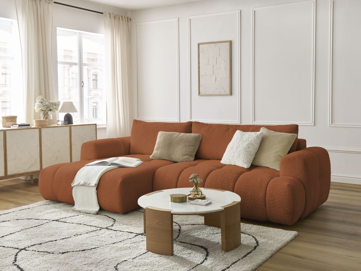 Canapé d'angle convertible FUJI tissu bouclette BOBOCHIC 3 places ...