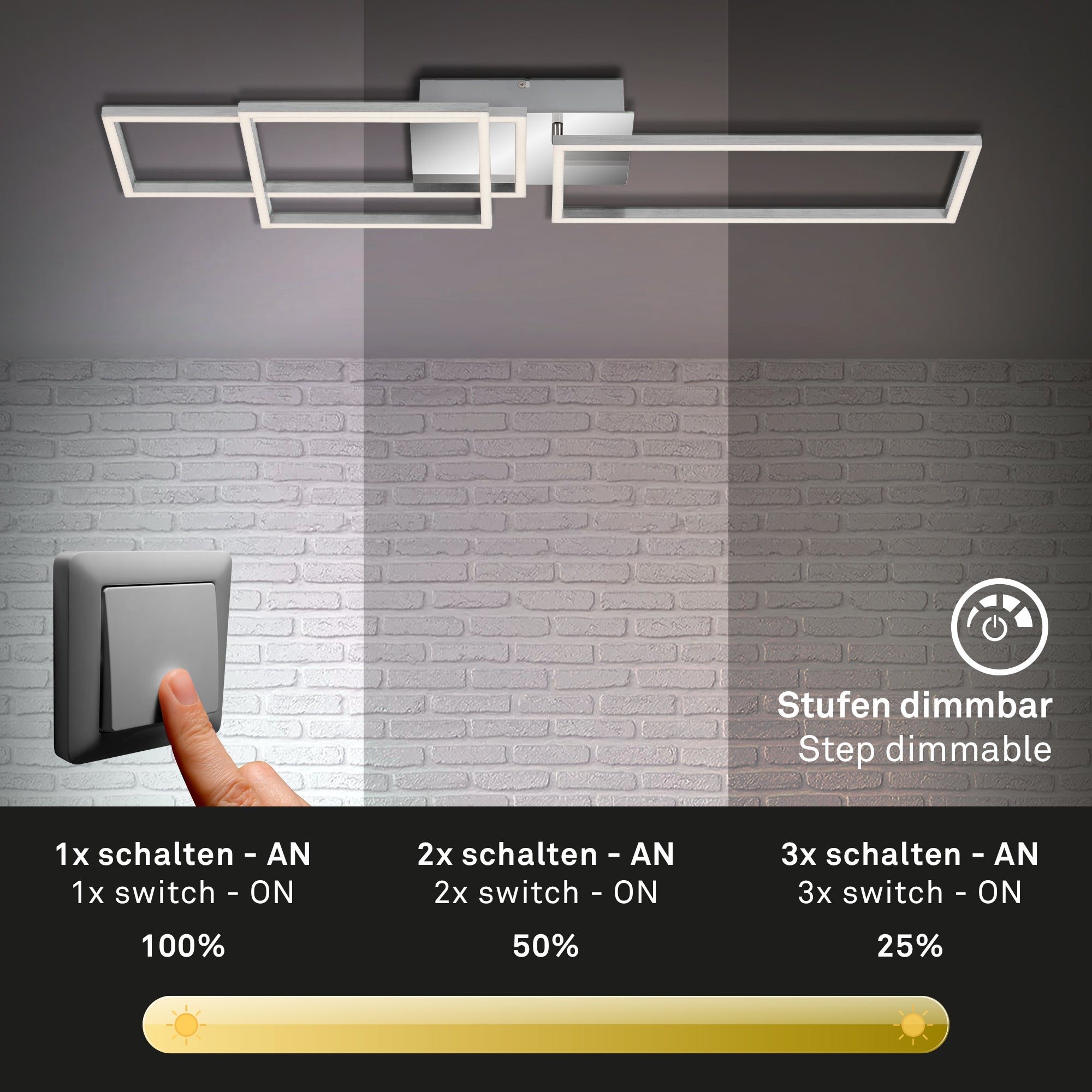 Plafonnier LED BRILONER LEUCHTEN FRAME, 48 W, 3300 lm, IP20, chrome-alu, métal-plastique, intensité lumineuse variable, 92,8 x 26 x 9,6 cm - 4