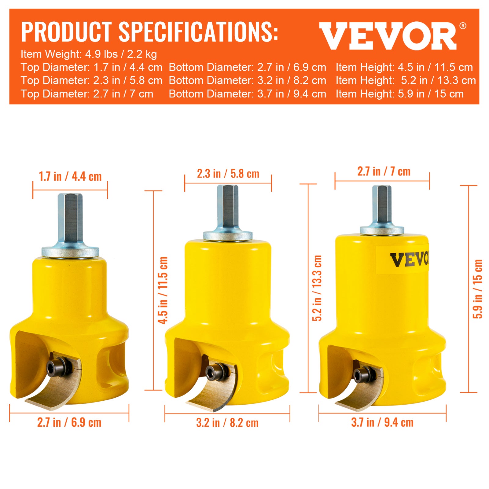 Embouts à Tenonner VEVOR 25,4 mm 38 mm et 50,8mm Tenons à Épaules Coniques en Aluminium et Acier Solide Lames Courbées Kit Démarrage pour Construction - 7