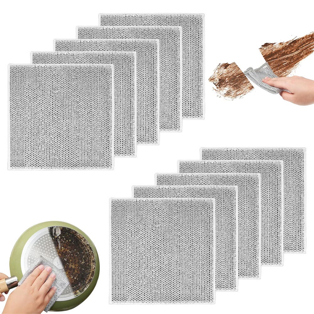 Opakowanie 10 ściereczek z drutu stalowego 20 x 20 cm – ściereczka czyszcząca z włókien metalowych – wielokrotnego użytku – wielofunkcyjna (dwuwarstwo