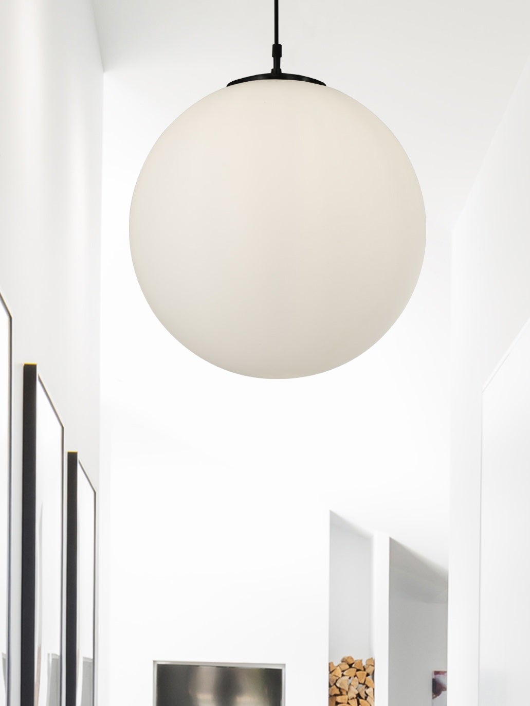 Atom Suspension métal noir et verre opale blanc Diam 40cm Haut 120cm E27 60w - 4
