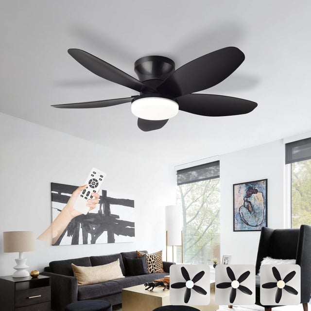 Ventilateur Plafond Avec Lumiere Silencieux, Lustre Ventilo De Plafond Avec Lampe Intégrée DC Moteur, LED Luminaire Ventilateur Plafonnier,Noir,36in