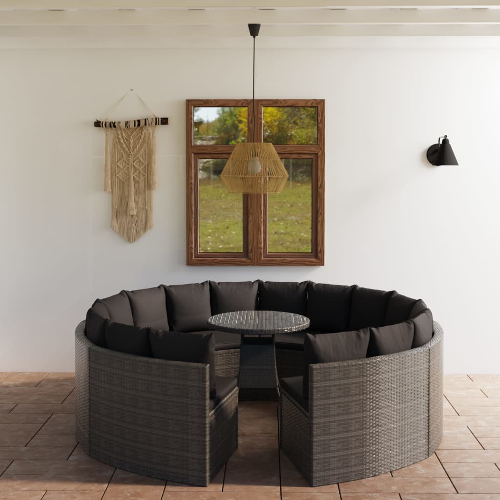 The Living Store - Salon de jardin 9 pcs avec coussins Résine tressée Gris - 6
