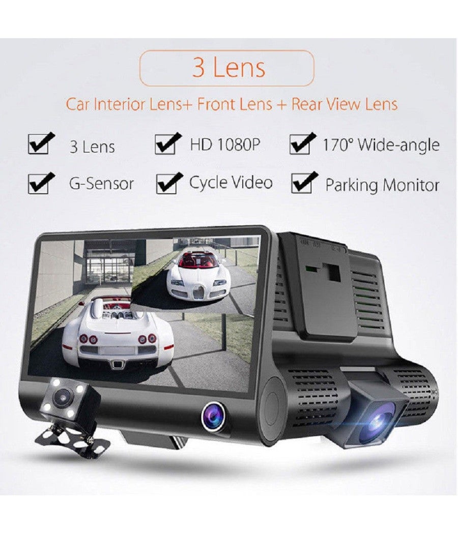Trade Shop - Telecamera Dvr Per Auto Camper Full Hd 1080p 3 Telecamere Interna Esterna Lcd 4' - - 3