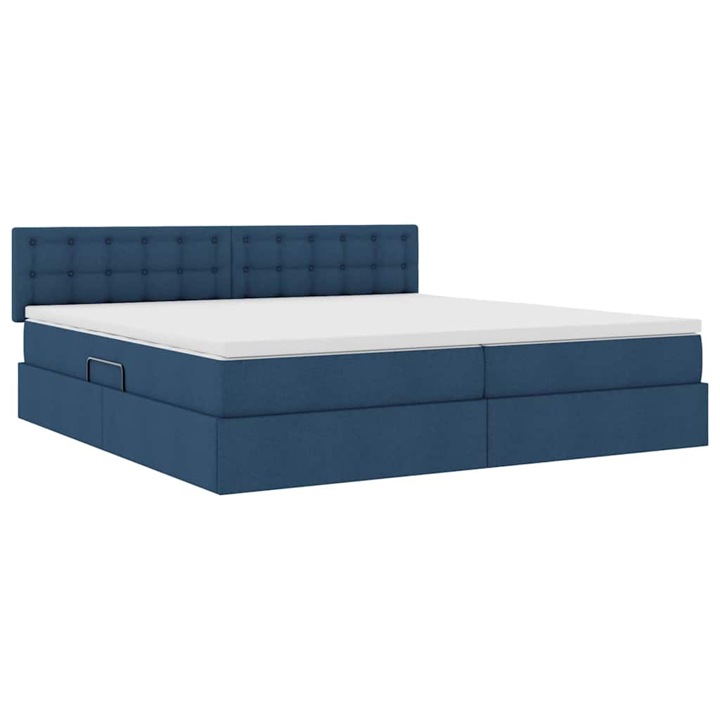 Lit avec rangement et matelas en velours bleu pour la chambre, 200 × 200 cm - 5