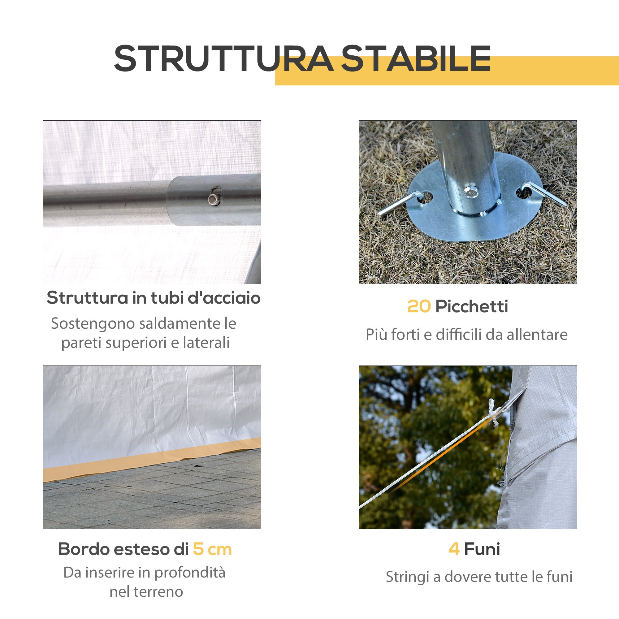 Outsunny Tendone per Feste 6x4m con Pareti Rimovibili, Porte e 6 Finestre, Bianco - 5