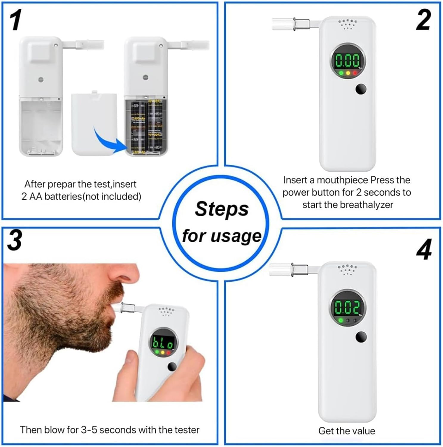 Ethylotest Professionnel avec Affichage Numérique LCD - Éthylomètre Portable Haute Précision pour Usage Familial et Fêtes, Inclut 5 Embouchettes - 4