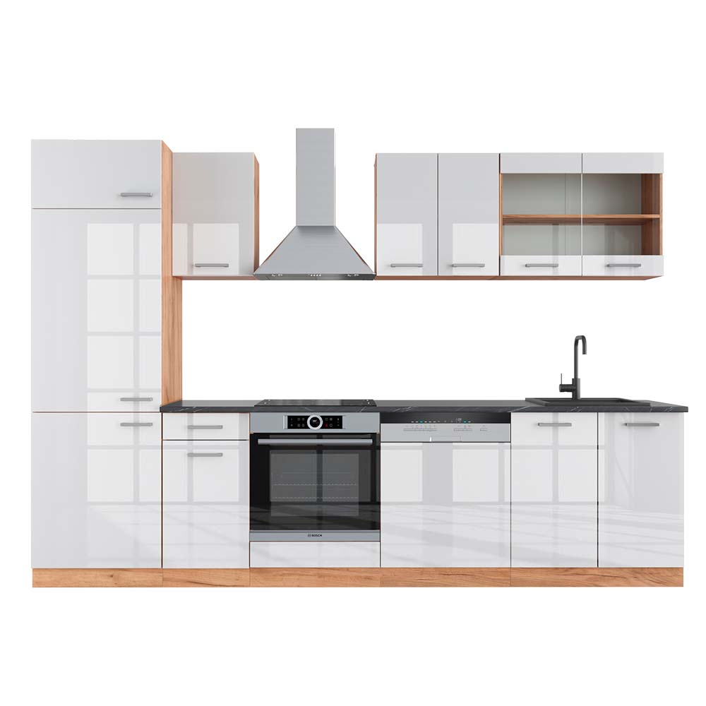Vicco Aneks kuchenny R-Line, Biały wysoki połysk/złoty dąb power, 300 cm , BP Antracyt
