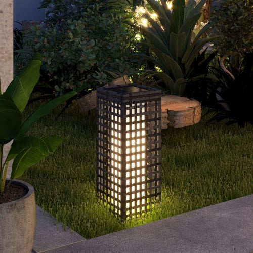 Lampadaire Solaire Extérieur 3 Lumières Style Bohème En Rotin - Étanche IP44, Automatique, Pour Jardin