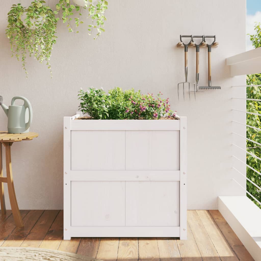 Jardinière d'extérieur blanc 70x70x70 cm bois de pin massif - 3