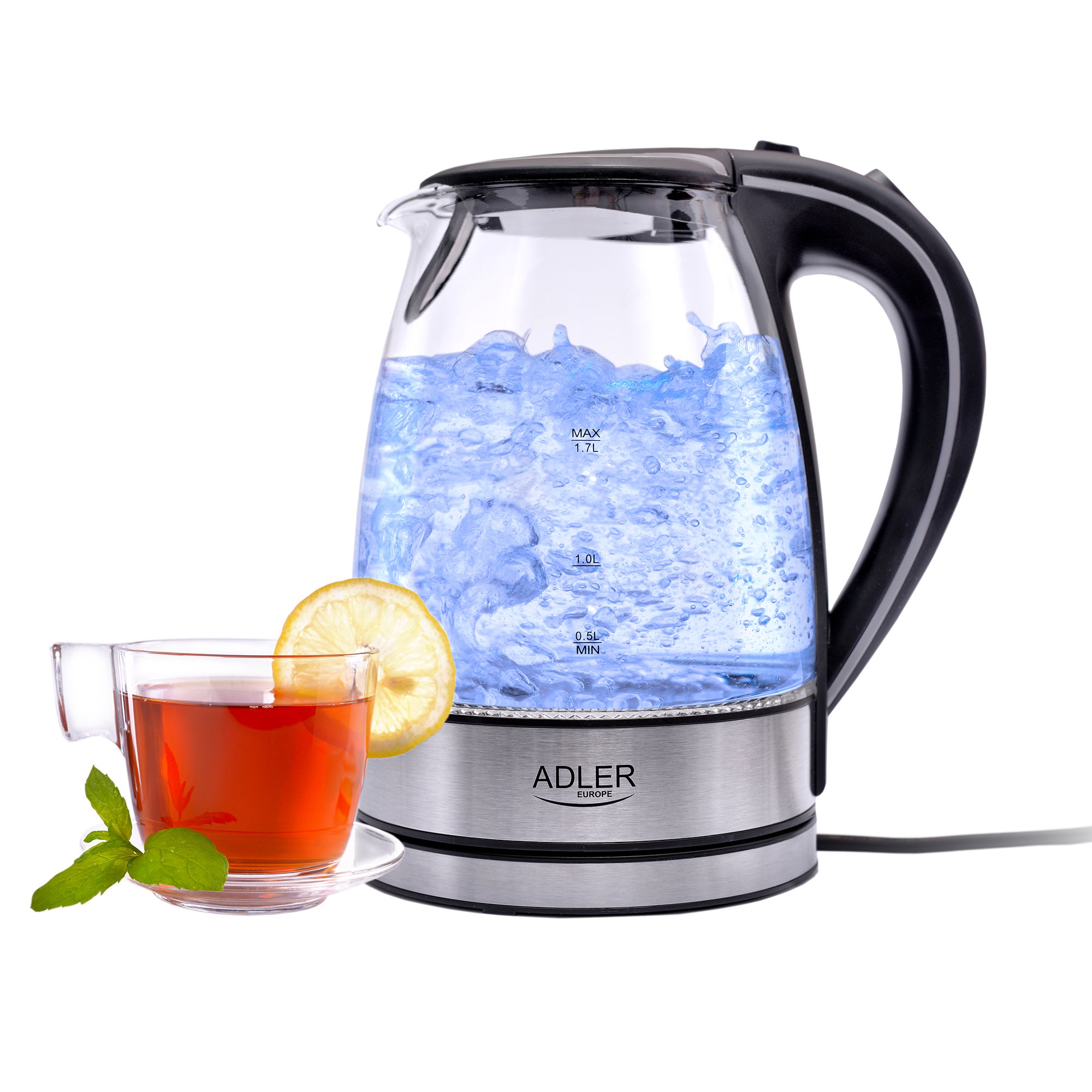 Bollitore Per Tè In Vetro 2200W Con Filtro Anticalcare, 1,7 L, Senza BPA, Con Protezione Da Surriscaldamento E Spegnimento Automatico