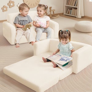 Canapé-lit Enfant 2-en-1 Convertible - Fauteuil En Mousse Avec Jolis Motifs - Pour Sieste Ou Jeu - Dimensions 90 X 23 X 6,5 Cm Déplié