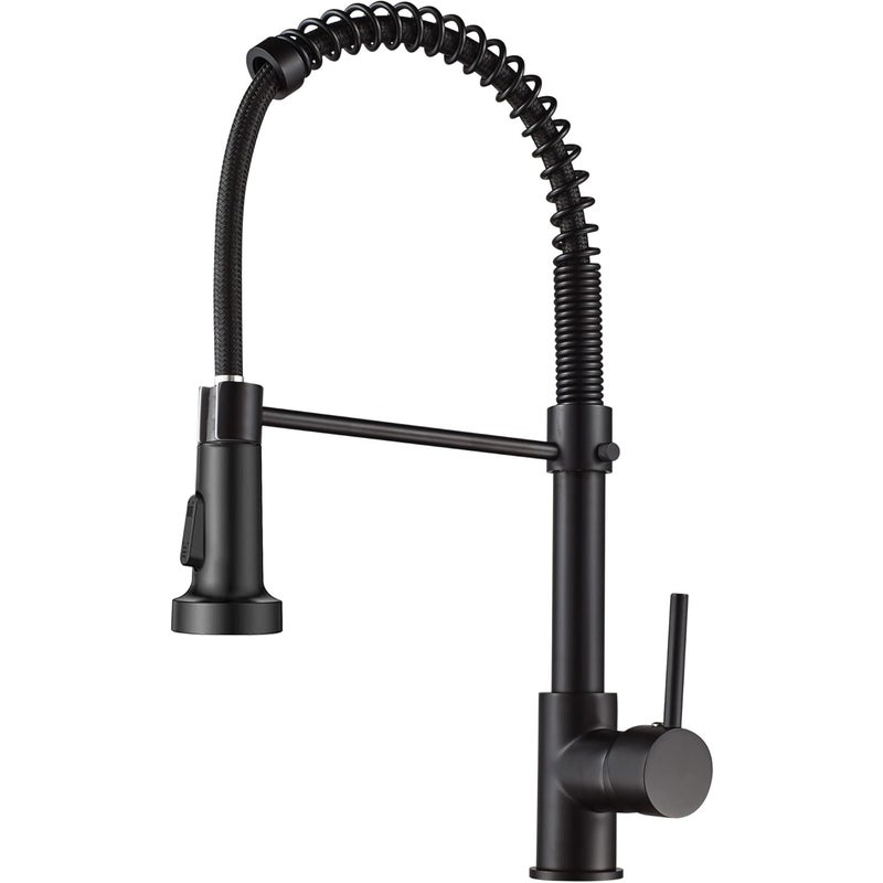 Mosiężna, jednouchwytowa bateria kuchenna ze sprężyną i wyciąganą wylewką (czarna)