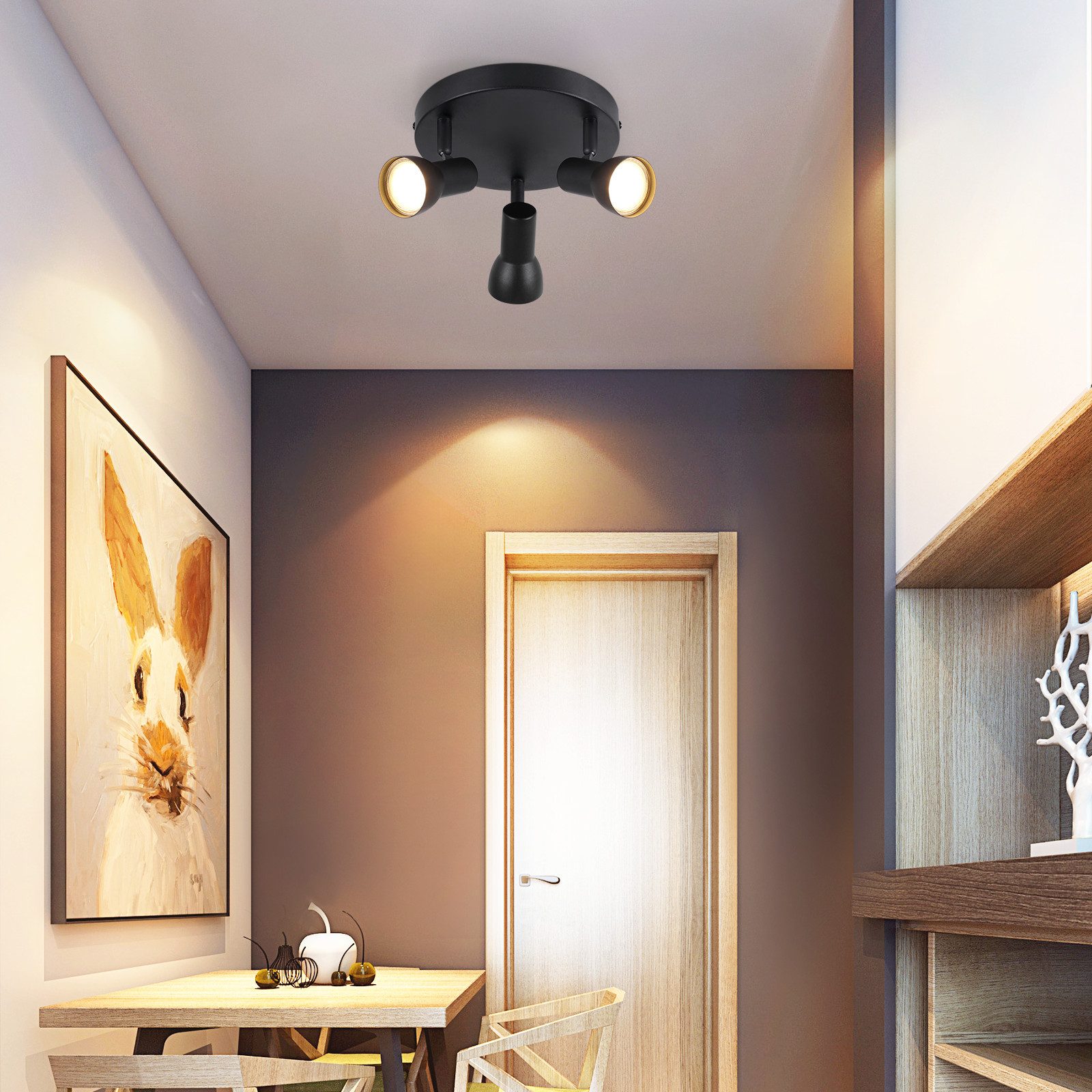 Spot de plafond NETTLIFE 3 flammes, plafonnier noir, design moderne, spots de plafond ronds en métal, culot GU10 - 5