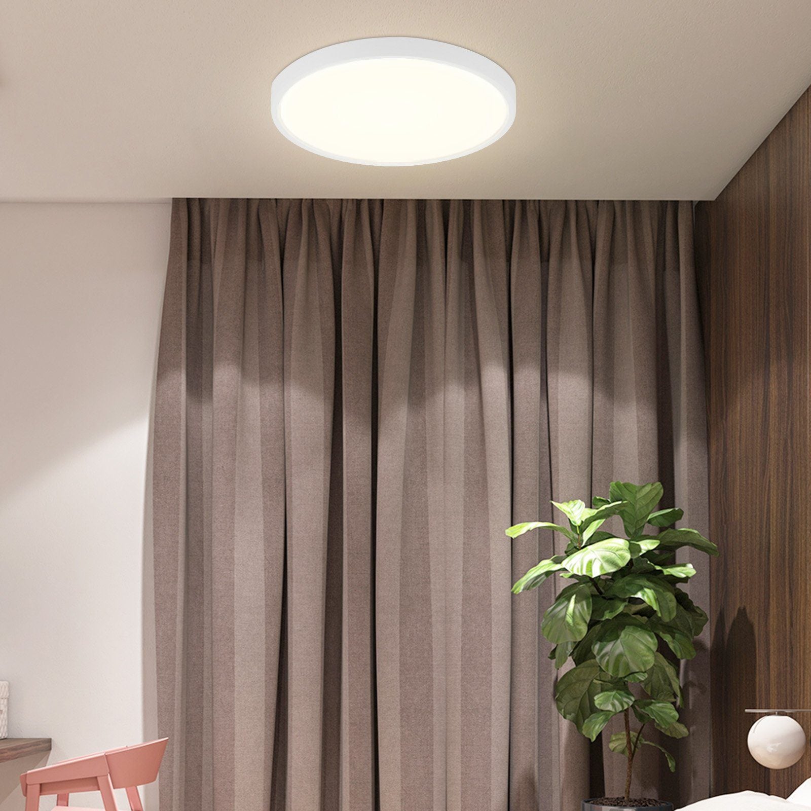 NETTLIFE Plafonnier LED Dimmable - 30x30 cm Lampe ronde plate IP44 Plafonnier étanche 20 W avec télécommande pour Salon Chambre Salle de bain - 2