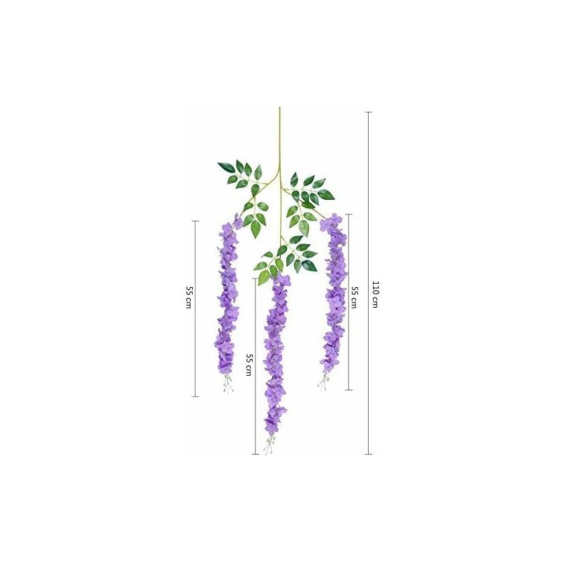 Flores Artificiales, 24 Piezas Artificiales Falsas Glicinas Vid Flores de Seda Colgantes Decoración de Fiesta de Boda en Casa (110 Cm Violeta) - 3