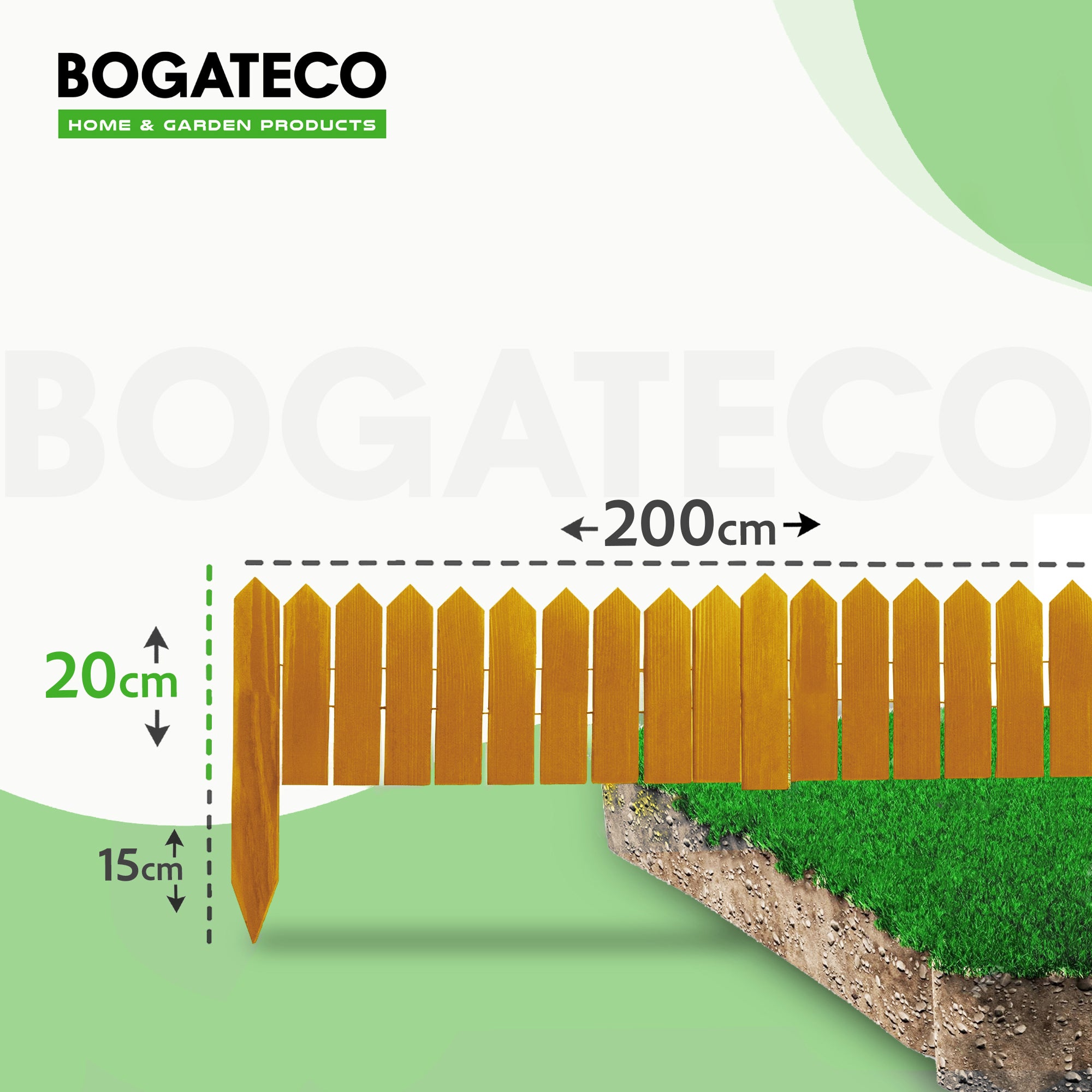 BOGATECO Rollborder lattes en bois | 20 cm de haut et 200 cm de long | Clôture en bois | Clôture parfaite comme bordure de jardin en osier | Brun - 2