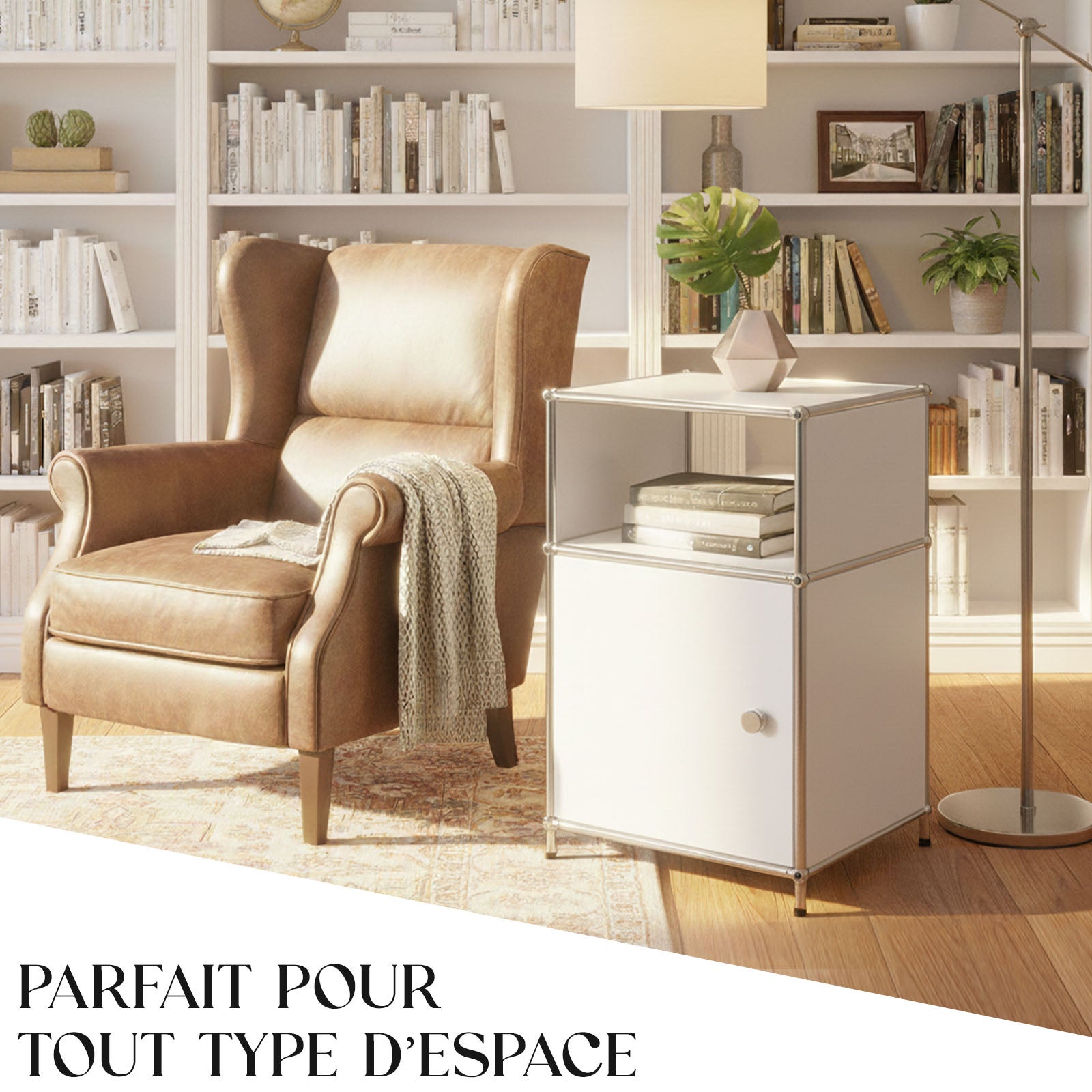 Étagère métal chromé design épuré, Concept Epuré MK-040 : 3 étages, 40 x 40 x 65 cm, Blanc - 2