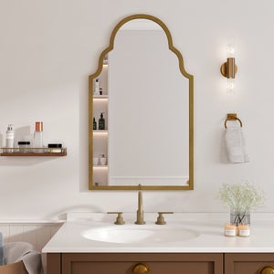 Specchio Da Parete Rotondo In Metallo Bronzo, Diametro 80 Cm, Con Pellicola Antisfondamento, Per Soggiorno, Camera, Bagno E Ingresso