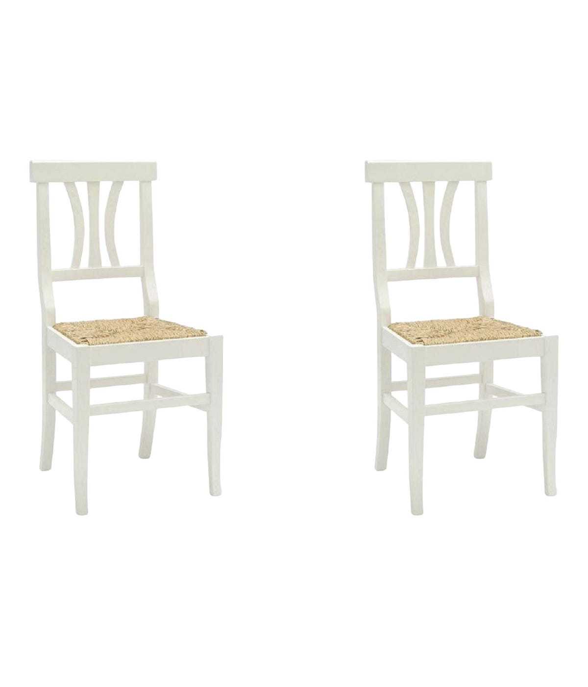 MOBILI 2G SET SEDIE LEGNO SEDUTA PAGLIA BIANCO SHABBY CHIC