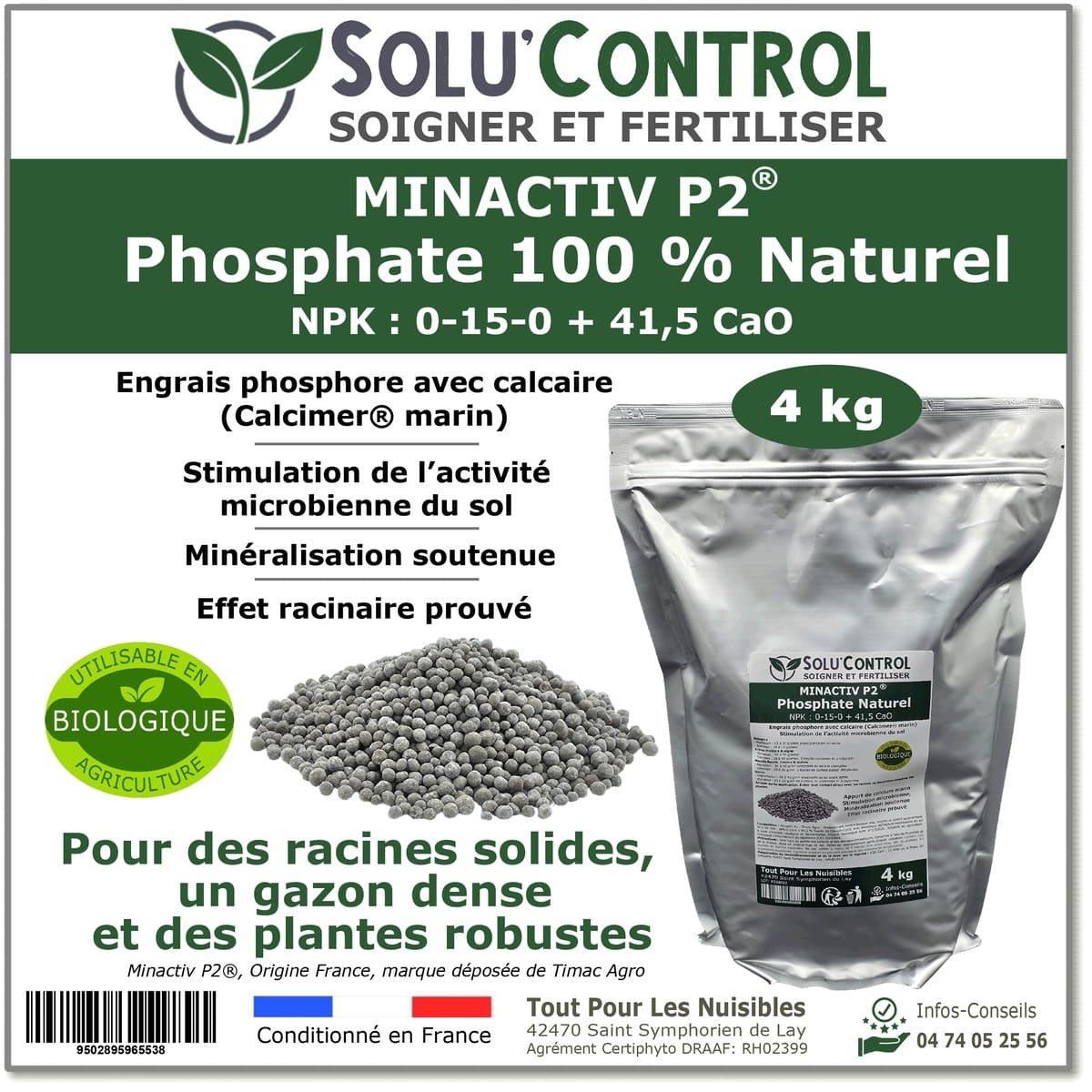 2 Kg De Minactiv P2® SOLU’CONTROL – Engrais Phosphate Naturel Avec Calcimer Marin Et Stimulateur Microbien Racines Solides Gazon Dense 97315031