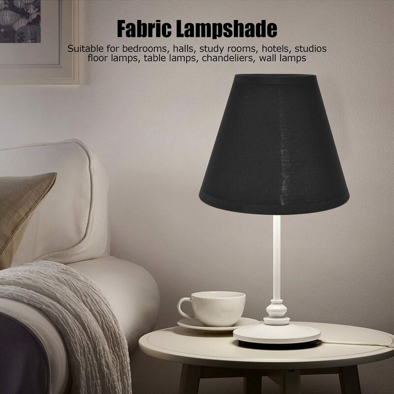 Abat-Jour Blanc Conique Tissu Avec Bague Dorée - Clip Universel Pour Lampes