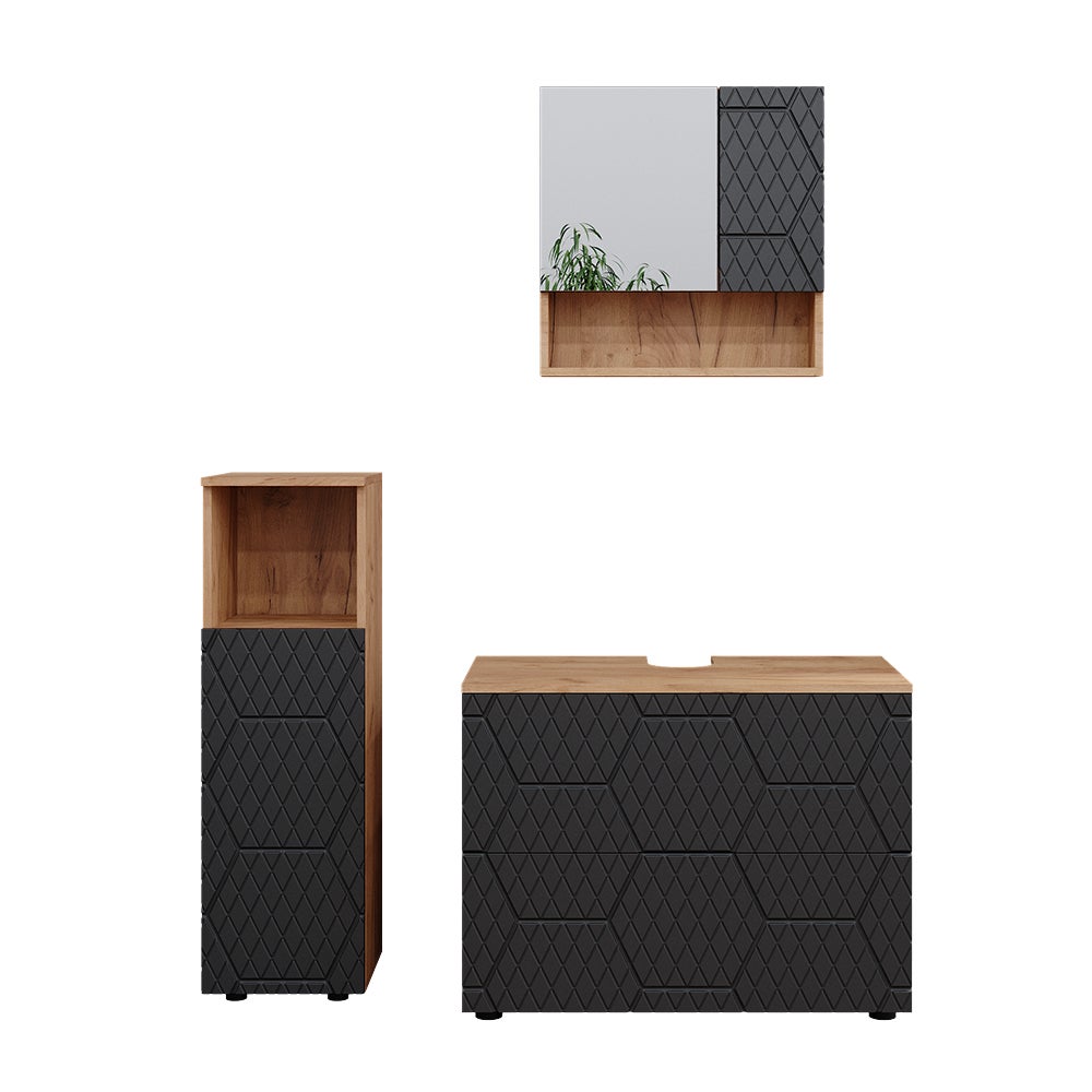Vicco Zestaw mebli łazienkowych Irma, Antracyt o strukturze plastra miodu, 3 sztuki, z szafką midi