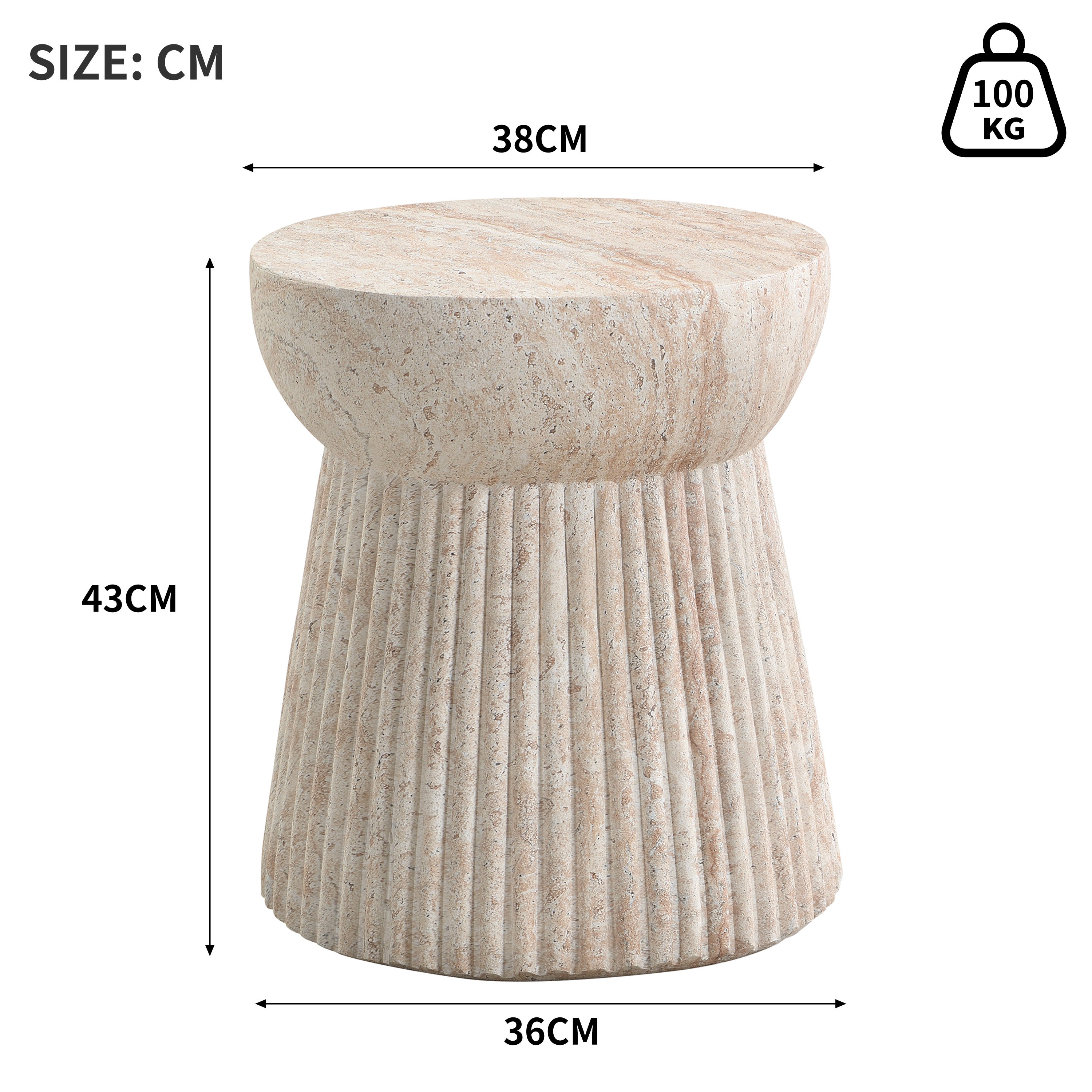 Table d'Appoint de Jardin Design Minéral - 38x38x43cm - Tabouret Bas en Magnésie Effet Pierre - Résistant UV & Intempéries - Naturel - 4