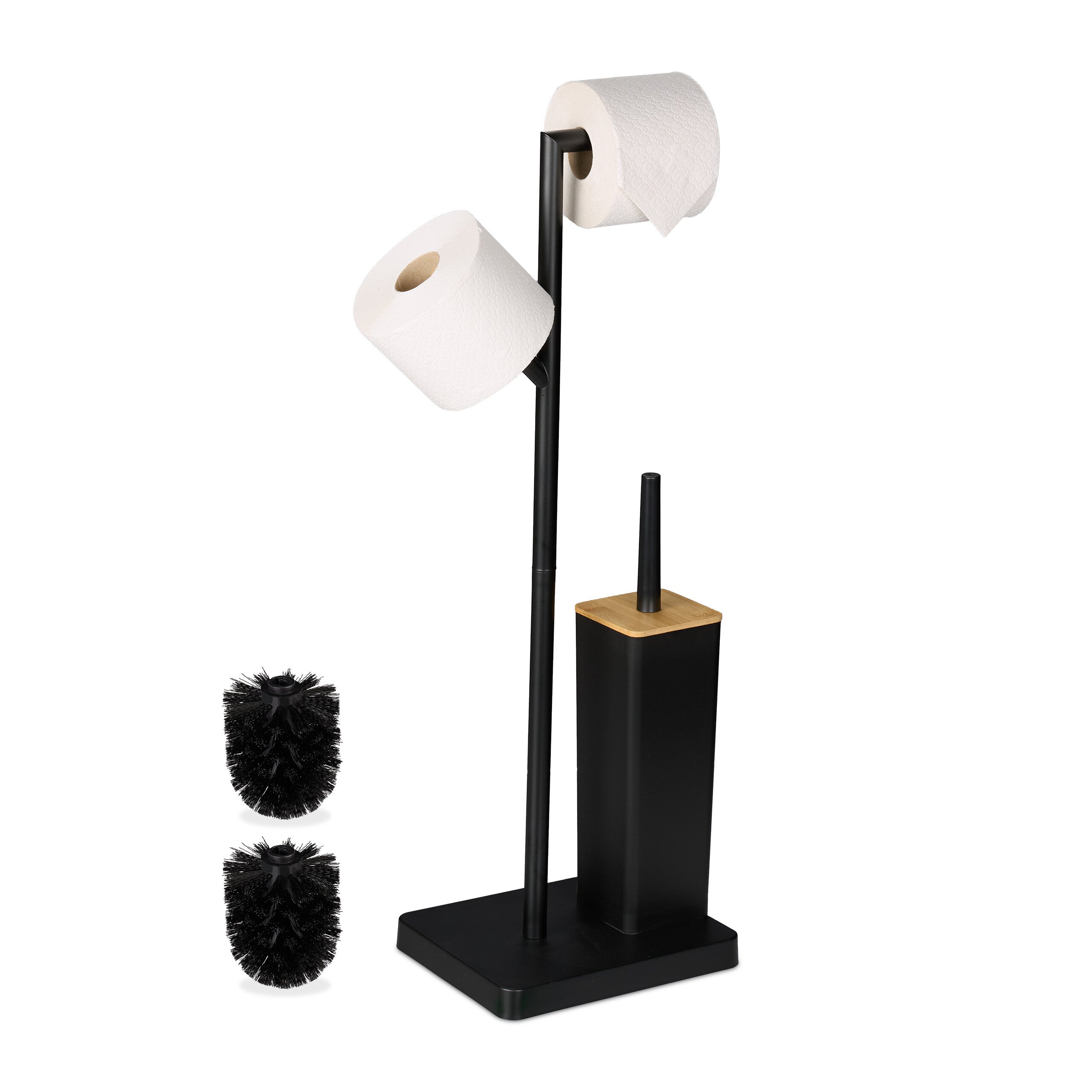 Relaxdays Piantana da Bagno con Ripiano, Design Moderno, Porta Rotolo, Portascopino, Misure