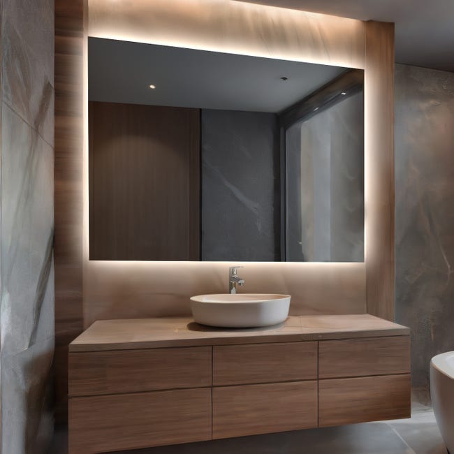 Specchio Bagno Con Luce LED 60x90 Cm - Installazione Reversibile, Lampada 30 Cm Inclusa (luce Naturale)