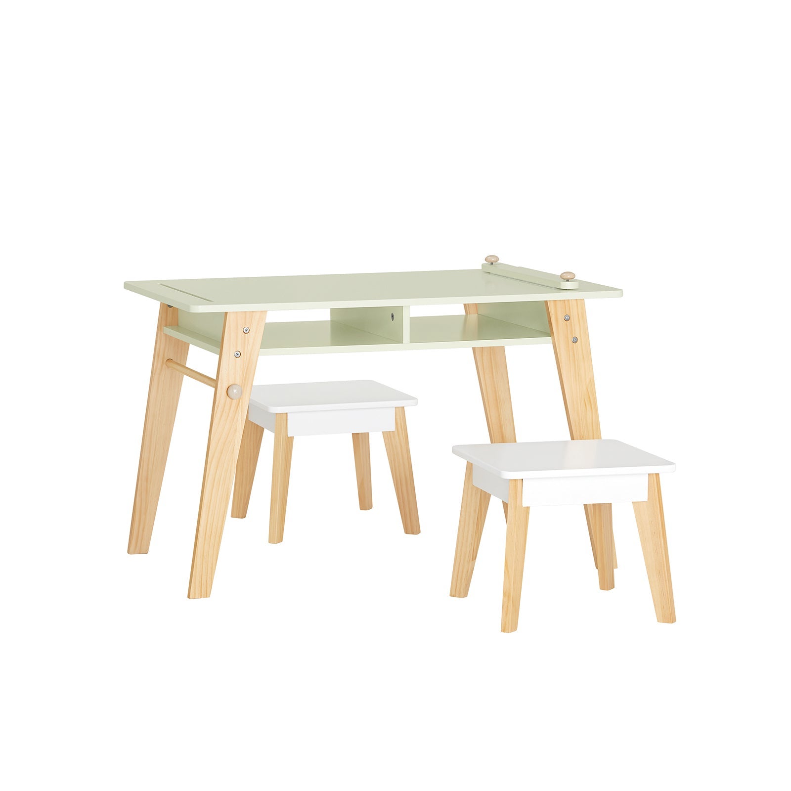KMB75-W, Children Table And 2 Stools, Play Table Activity Table Set For Building Blocks - View #2