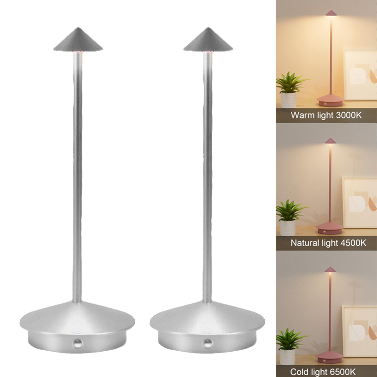 Dotykowa lampa stołowa LED, 2 sztuki, temperatura barwowa 3000 K-6500 K i bezstopniowa regulacja jasności (srebrna)