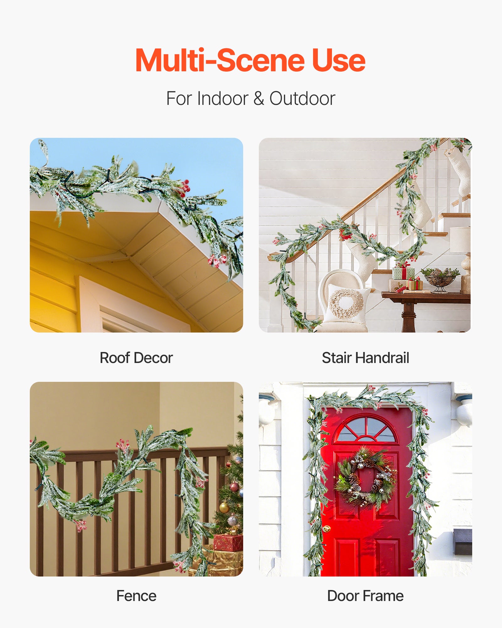 Grinalda de Natal,VEVOR 2,7 m,grinalda de folhas de oliveira artificiais com luzes,para lareiras,penduradas,de pé,grinaldas - 6