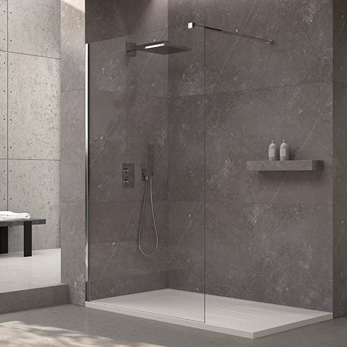 Mampara de ducha fija Walk In 100x195 Cromo Cristal templado antical transparente 8mm