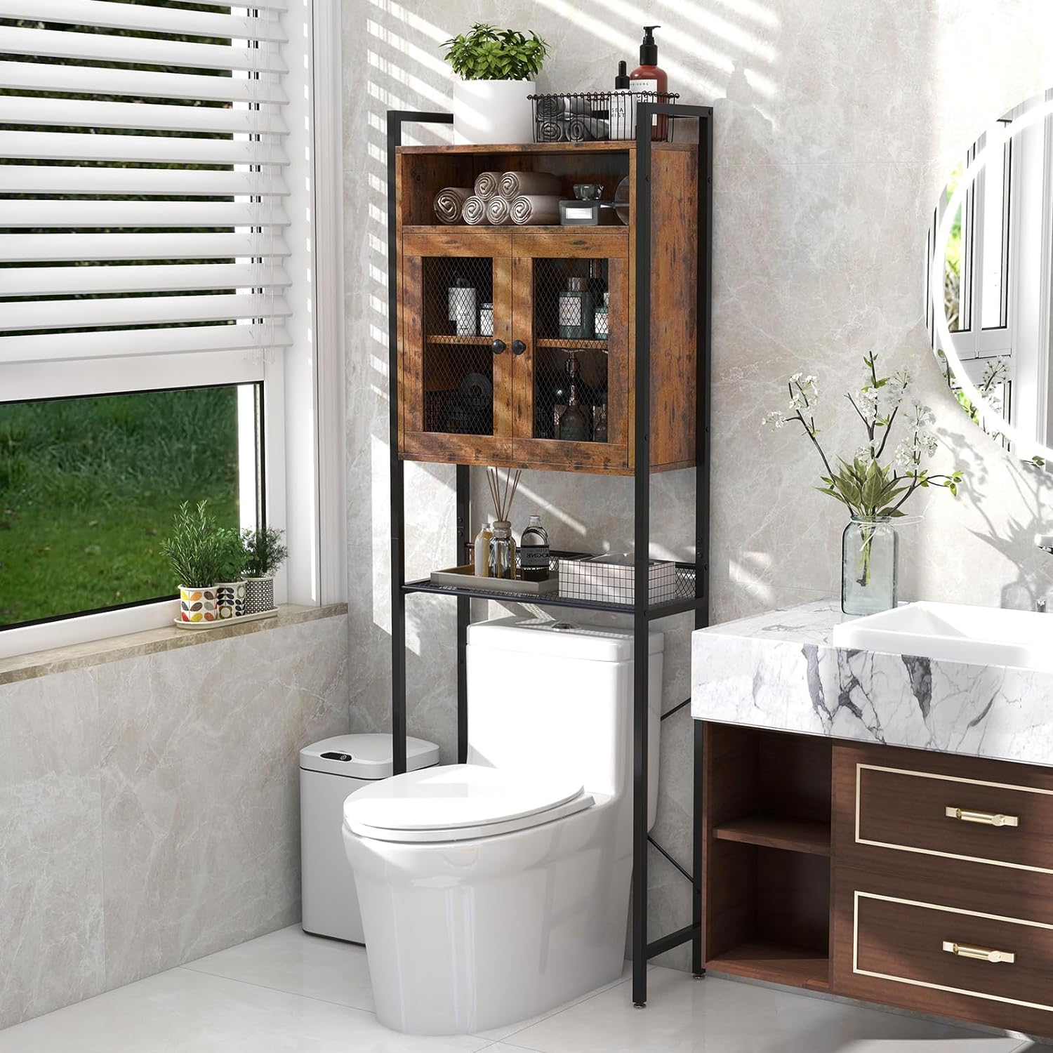 Étagère WC-VEVOR-Meuble de Rangement au-Dessus des Toilettes Réglable à 3 Niveaux-Convient à la